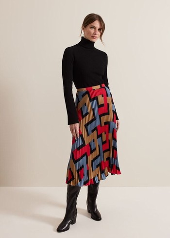 Phase Eight Petite Elmina Geo Pleated Skirts Black Canada | ZRWLGN-726